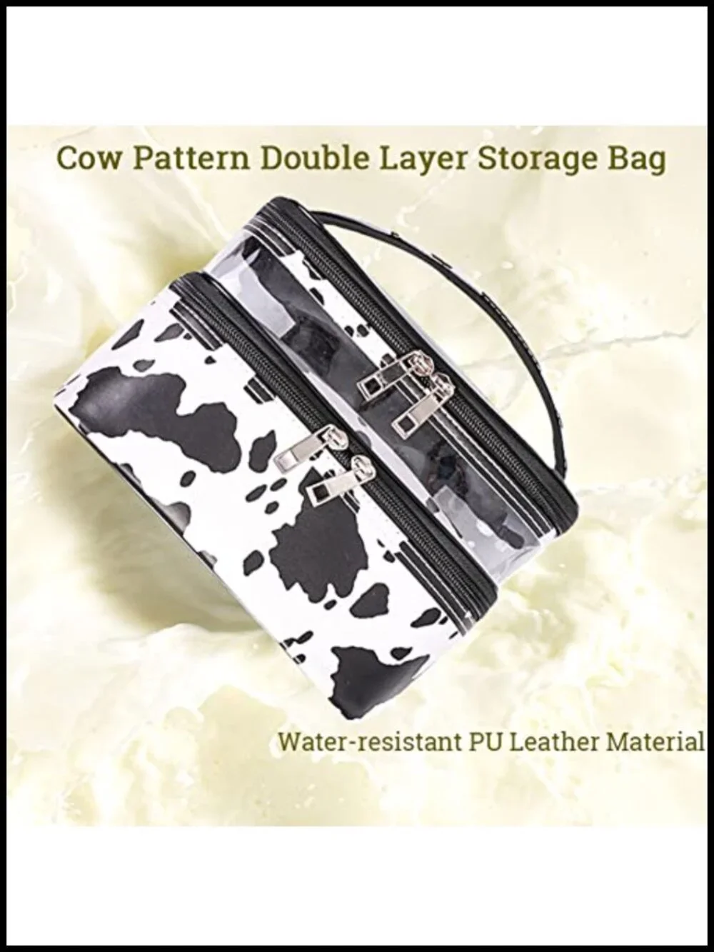 Double Layer Faux Leather Cosmetic Bag Travel Toiletry Organizer Water-Resistant